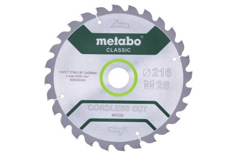 Sägeblatt "cordless cut wood - classic", 216x30 Z28 WZ 5°  (628284000) 